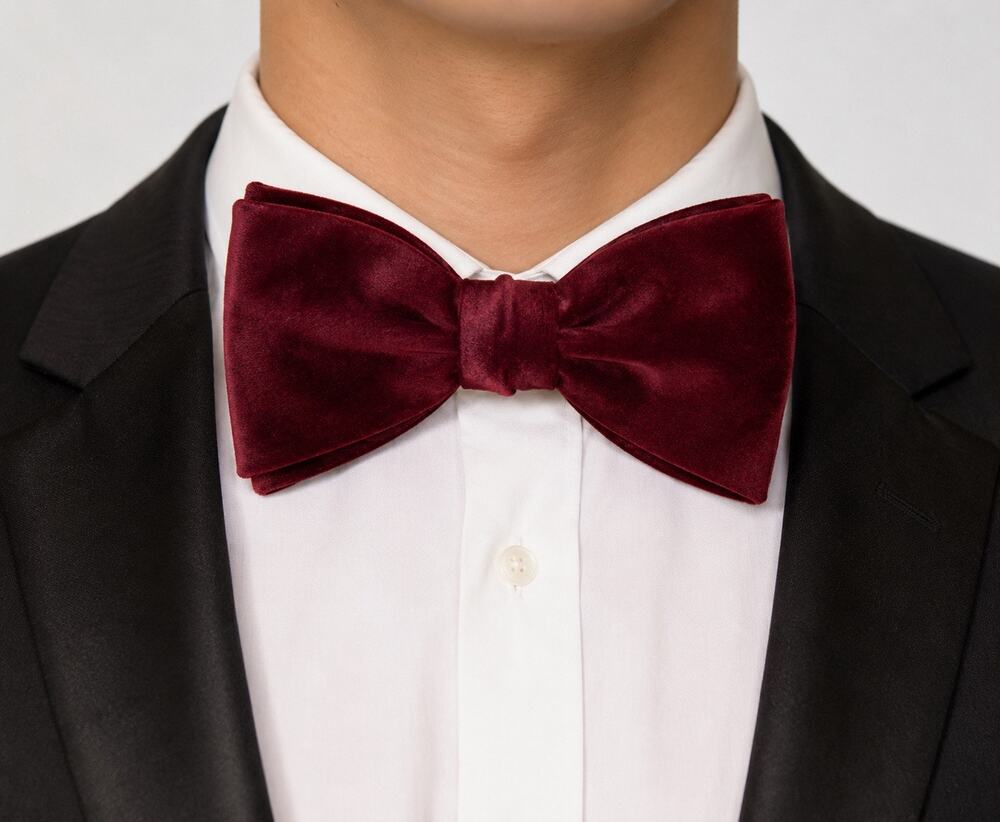 VTG Christian Dior Burgundy Silk Straight Edge Bow Tie w/ Original Box 14.5”–17”